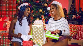 Ebony lesbians give the gift of fucking for the holidays