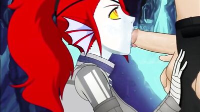 Watch this hot cartoon monster babe deepthroat a massive dick and choke on it