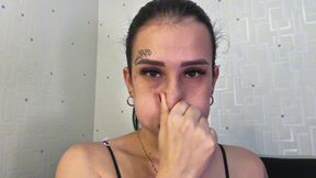 Pinky plays at puffing out her cheeks, and her face turns red