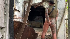 Public Jerk off and Dildo Play in Abandoned Build