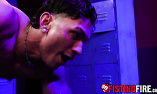 Andre Bedford electro torments and barebacks Siren Santiago in the sauna locker room