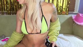 Blonde Babe Teases in Neon Bikini