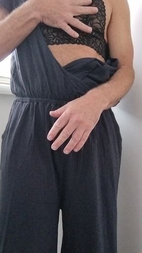 CD Strips Dress Teases in Sheer Black Lingerie