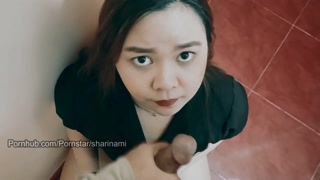 Unexpected WILD BLOWJOB inside the Mall's Fitting room (POV/CUM SWALLOW)