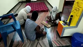 Wifely neighbor gets a deep throat during a surprise wrestling game threesome