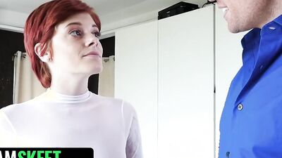 Short-haired ginger chick Ava Little is fucking like a dirty slut