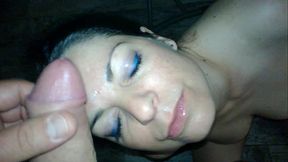Blowjob ends with hot cum on my face
