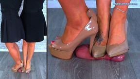 Goddess Amber & Miss Lucy - Cum Under Our Nude Bridesmaid Heels As We Trample Your Face, Cock & Balls - 199 Split Cock Cam - Cum Trample Trampling CBT Ballbusting Crushing Shoe Foot Feet Heel Shoejob Footjob Heeljob Cumshot