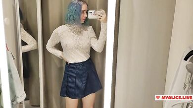 Trying on transparent sexy clothes in a mall. Look at me in the fitting room and jerk off
