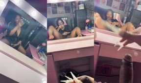 Freaky black trans girl strokes her BBC in the mirror busts two creamy nuts