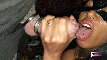 The Kinky Cock-Eating Queen "Dark Dea" fucked in the wood by a big white cock !!!