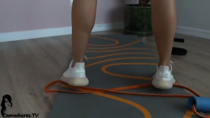 Sexy asian girl naked workout before sucking cock