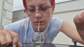 YELLOW SNOT BLOWN INTO A GLASS – LOOK AT MY MUCUS COLLECTION