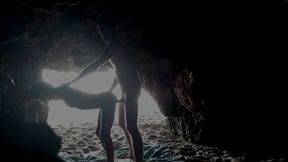 Couple recorded at the beach, inside the cave