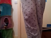 FTM Pee Dancing and Desperately Wetting Grey Pajama Pants