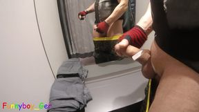 I Cheekily Jerked off in Front of Mirrors in the Fitting Room of a Clothing Store, While People Were Next Door. Finally I Cum