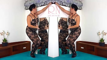 Black body stockings. Slut with mirror posing in black mesh body lingerie Sexy lingerie. MIX 1