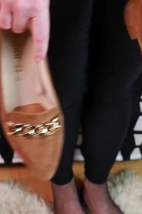 Elegant &amp; Edgy: Black Leggings, Fine Fishnet &amp; Suede Flats