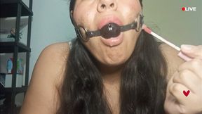 Latina Girl Self Gagged Live Stream + make Up and Drool