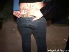 Busty college whore takes cumshot