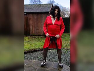 Sexy tv Nottstvslut outdoor red satin costume nylons