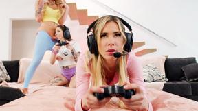 ”Two pawg gamer Stepmoms pounded by huge cock big titted transgender roomie”