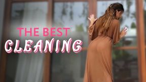 NUDE cleaning windows with sexy maid in transparent dress without panties. Amy Haze