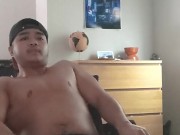 Jocky trans man plays with massage gun (but roomie comes home!)