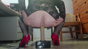 9 mins of sissy riding dildo