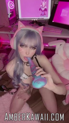 Leaked OnlyFans - Busty Teen Amber Kawaii Slips A Tentacle Dildo Into Her Tight Pussy