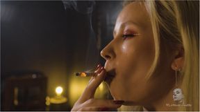 Smoking in leather catsuit and high heels 4K