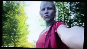 Swimming in the lake in violet skirt and red t-shirt wetlook