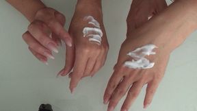 CREAM OF SPERM ON HANDS aa