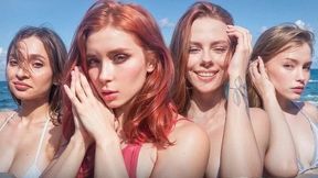 Beach Orgy with Hot Babe, Busty MILF, Sexy Brunette & Gorgeous Blonde