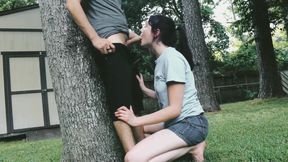 Blue Eyed Girl Gets Oral Cream Pie In The Backyard