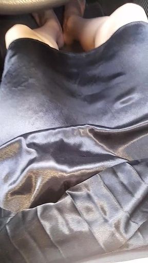 Asian Crossdresser Satin Silk Pleated Skirt Cum Pleasure