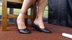 Close up ballet flats dangle play natural