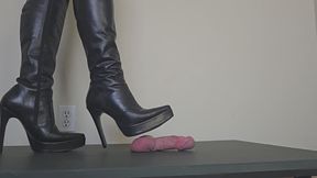 Trampling Cock on Dick Board- Watch as I mercilessly Stomp, kick, and twist my heeled leather boot on his erect dick. Listen to the moans and screams of pain which is music to my ears.-Starring Goddess Scarlet Skye