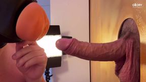 Horny straight guy rams his cock into the golden gloryhole and squirts huge load of sperm into the mouth pussy - swallowed directly!