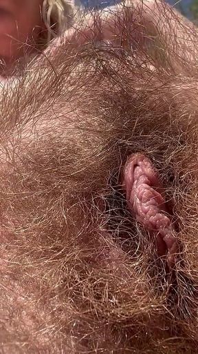 Nude Sunbathing Outside and Showing My Hairy Pussy