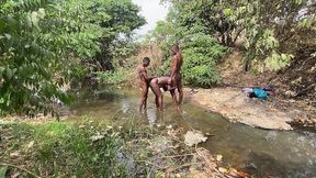 threesome by the riverside