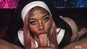 church of debauchery: a pastor fucks a big-titted nun hard in a bar, while other nuns prepare for evening prayer.[ai]