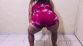 Latina with a big ass shaking and dancing with shorts stuffed in her ass