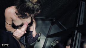Amateur couple shares a quick fuck in public toilet during NYE
