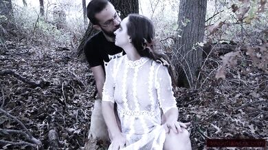 Halloween ghost hunts slutty MILF in the woods face fucking and squirting