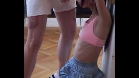 Hands tied above her head, Candie'_s ready for whatever I bring - that bulge isn'_t hiding anything