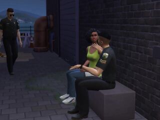 Black Barmaid Entertaining 2 Cops At The Back Alley (Promo) - The Sims/ CG Manga