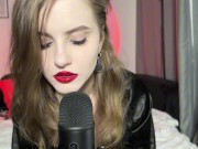 Vampire girl with red lips ASMR kiss and stroke using her magic