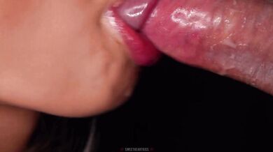 CLOSE UP: HORNY CONDOM BLOWJOB! She BROKE the CONDOM and Got ALL CUM in MOUTH! ASMR Sucking Dick 4K