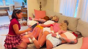 Roommate bonds with a giggle in shared living room desire